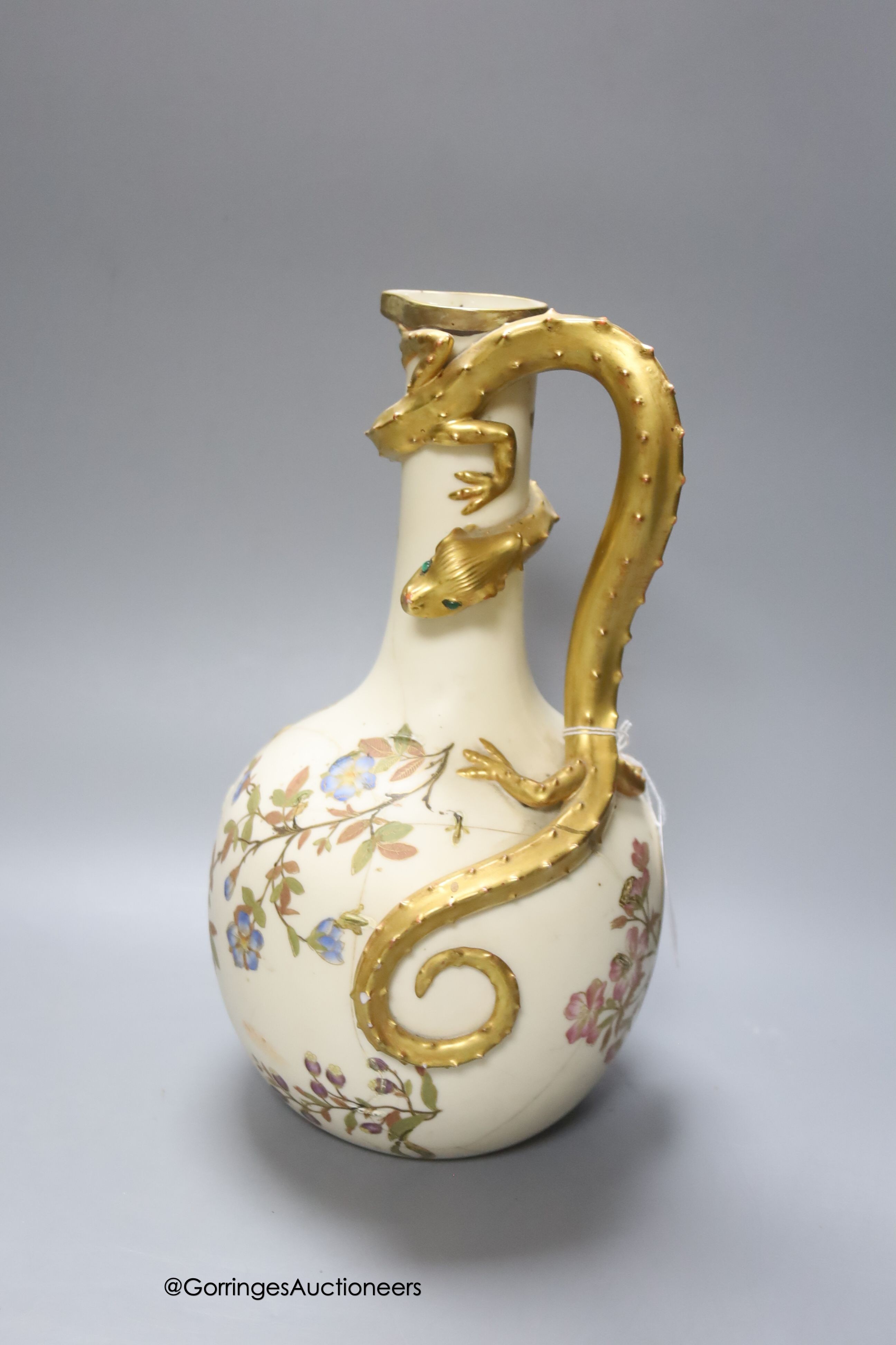 A Royal Worcester pot pourri vase and cover, a shell dish and a blush and gilt lizard handled vase, 29cm (faults)